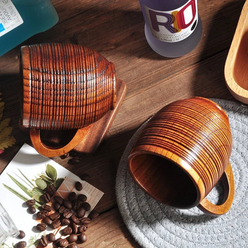 Wood Mug - Hand-Carved Wooden Coffee Mug with Ergonomic Design 0