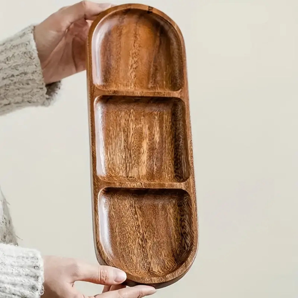 Wood Tray Serving Tray with Handles - 3 Compartments for Organized Serving 3