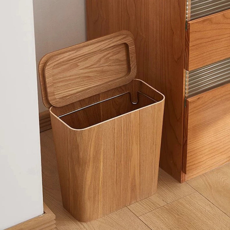 Wooden-Style Kitchen Trash Can - Elegant Design with Rotating Lid 2