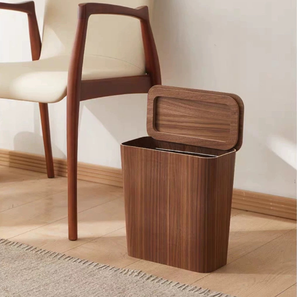Wooden-Style Kitchen Trash Can - Elegant Design with Rotating Lid 4