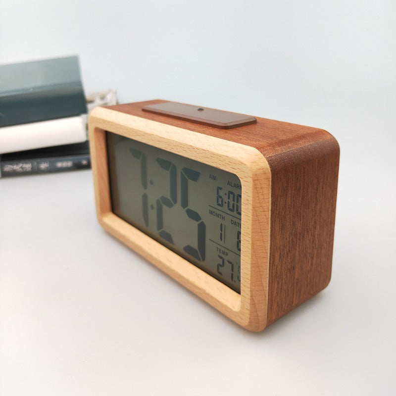 Wooden Alarm Clock - Multi-Function Digital Display with Adjustable Brightness 0
