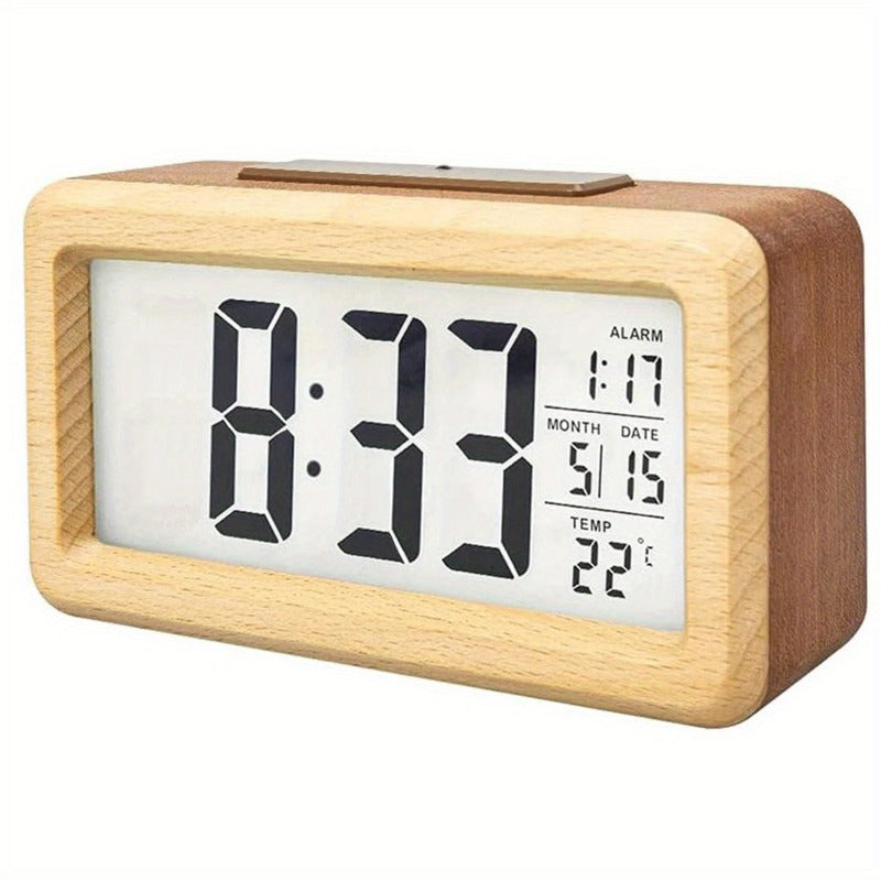 Wooden Alarm Clock - Multi-Function Digital Display with Adjustable Brightness 1
