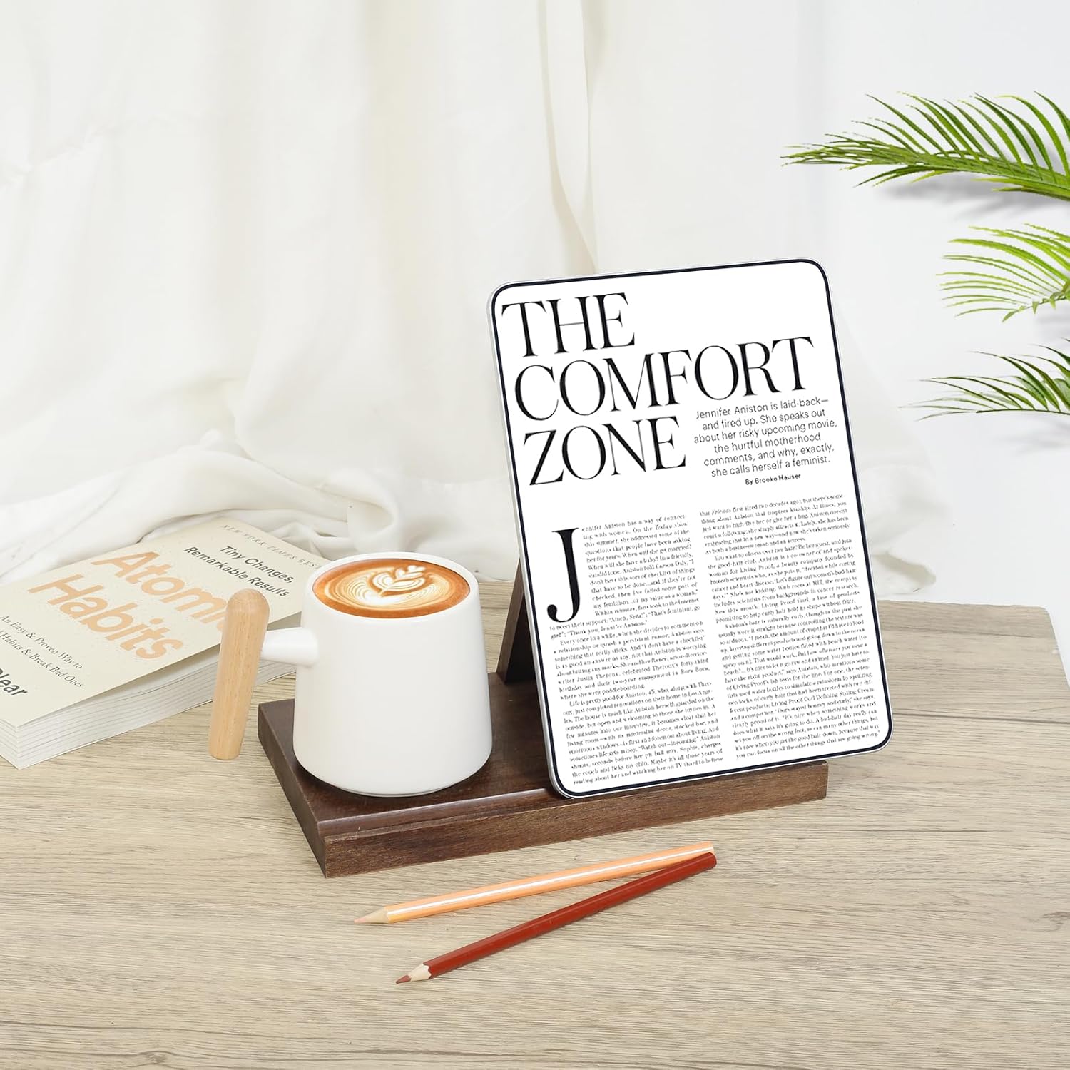 Wooden Book Stand - Ergonomic Design with Integrated Drink Holder 1