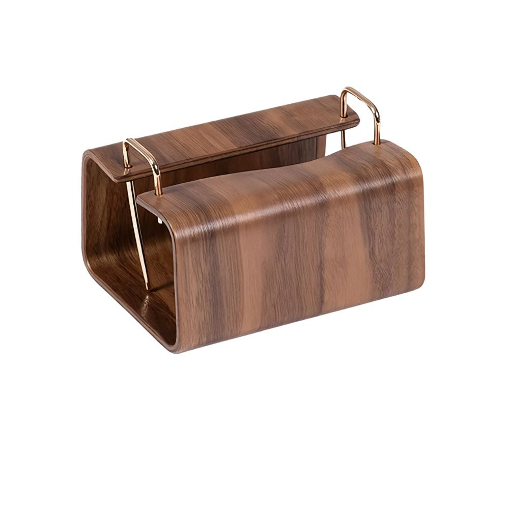 Wooden Brass Tissue Box Cover - Durable Walnut with Easy Access 10