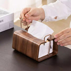 Wooden Brass Tissue Box Cover - Durable Walnut with Easy Access 7