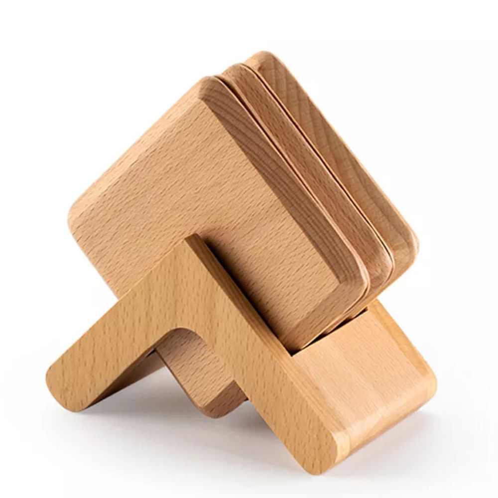 Wooden Coaster Set - 6pcs Black Walnut & Beech with Holder 3