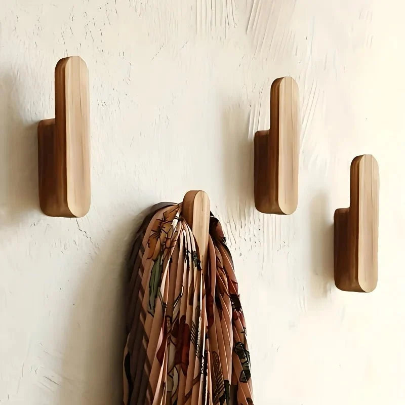 Wooden Coat Hooks Set of 4 Wall Mounted 10 x 2 cm 3