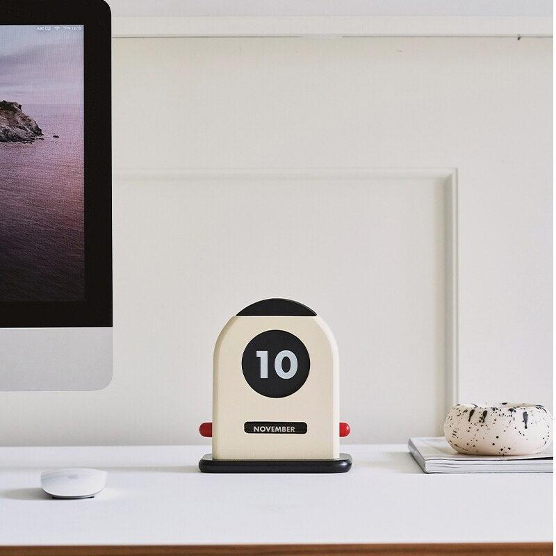 Wooden Desk Calendar - Stylish & Compact Perpetual Organizer with 16 Inserts 1