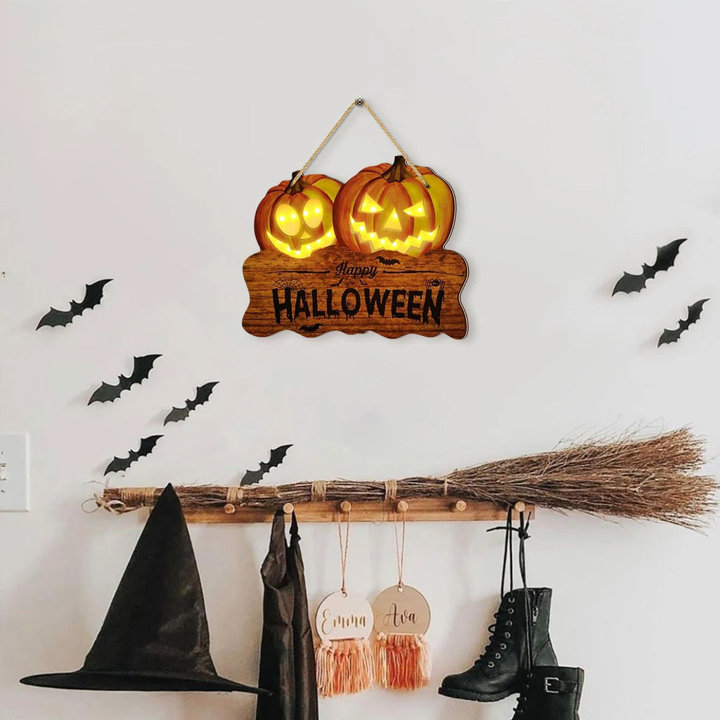 Wooden Halloween Sign - Glowing Jack-O'-Lantern Decor for Indoor & Outdoor 2