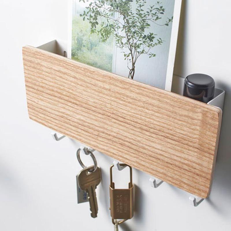 Wooden Key Holder for Wall - Durable 5-Hook Key Organizer with Tray 0