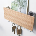 Wooden Key Holder for Wall - Durable 5-Hook Key Organizer with Tray 0