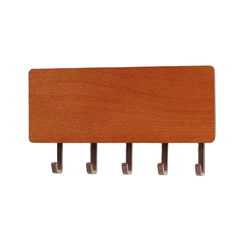 Wooden Key Holder for Wall - Durable 5-Hook Key Organizer with Tray 12