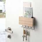 Wooden Key Holder for Wall - Durable 5-Hook Key Organizer with Tray 3