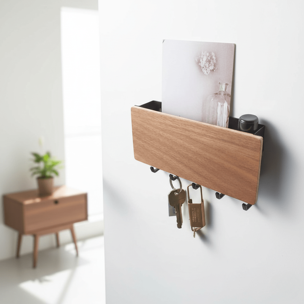 Wooden Key Organiser - Elegant Wall-Mounted Storage for Keys & Essentials 0