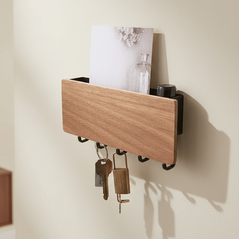 Wooden Key Organiser - Elegant Wall-Mounted Storage for Keys & Essentials 4