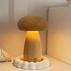 Wooden Mushroom Lamp - USB-C Rechargeable LED Table Lamp with Adjustable Lighting 0