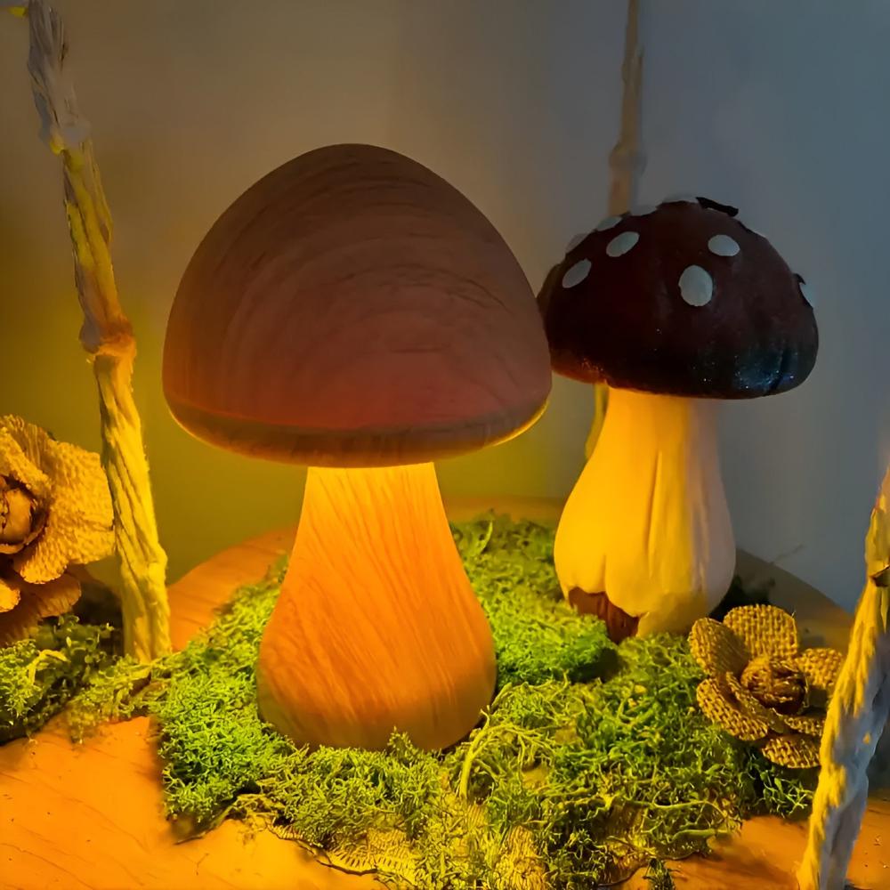 Wooden Mushroom Lamp - USB-C Rechargeable LED Table Lamp with Adjustable Lighting 1