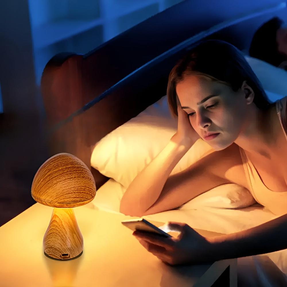 Wooden Mushroom Lamp - USB-C Rechargeable LED Table Lamp with Adjustable Lighting 3