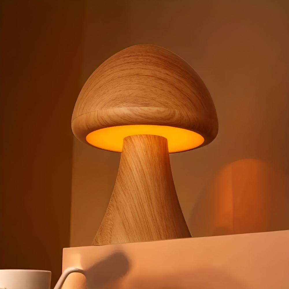 Wooden Mushroom Lamp - USB-C Rechargeable LED Table Lamp with Adjustable Lighting 4