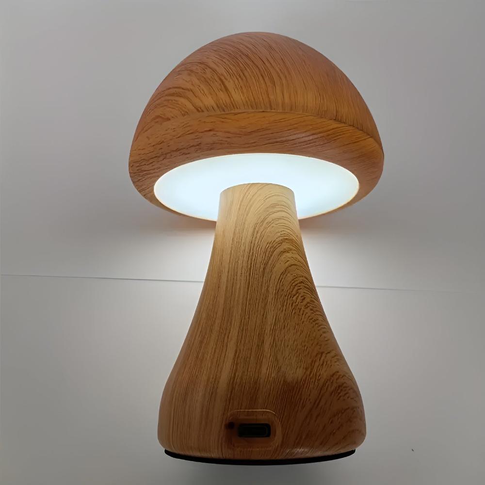 Wooden Mushroom Lamp - USB-C Rechargeable LED Table Lamp with Adjustable Lighting 6