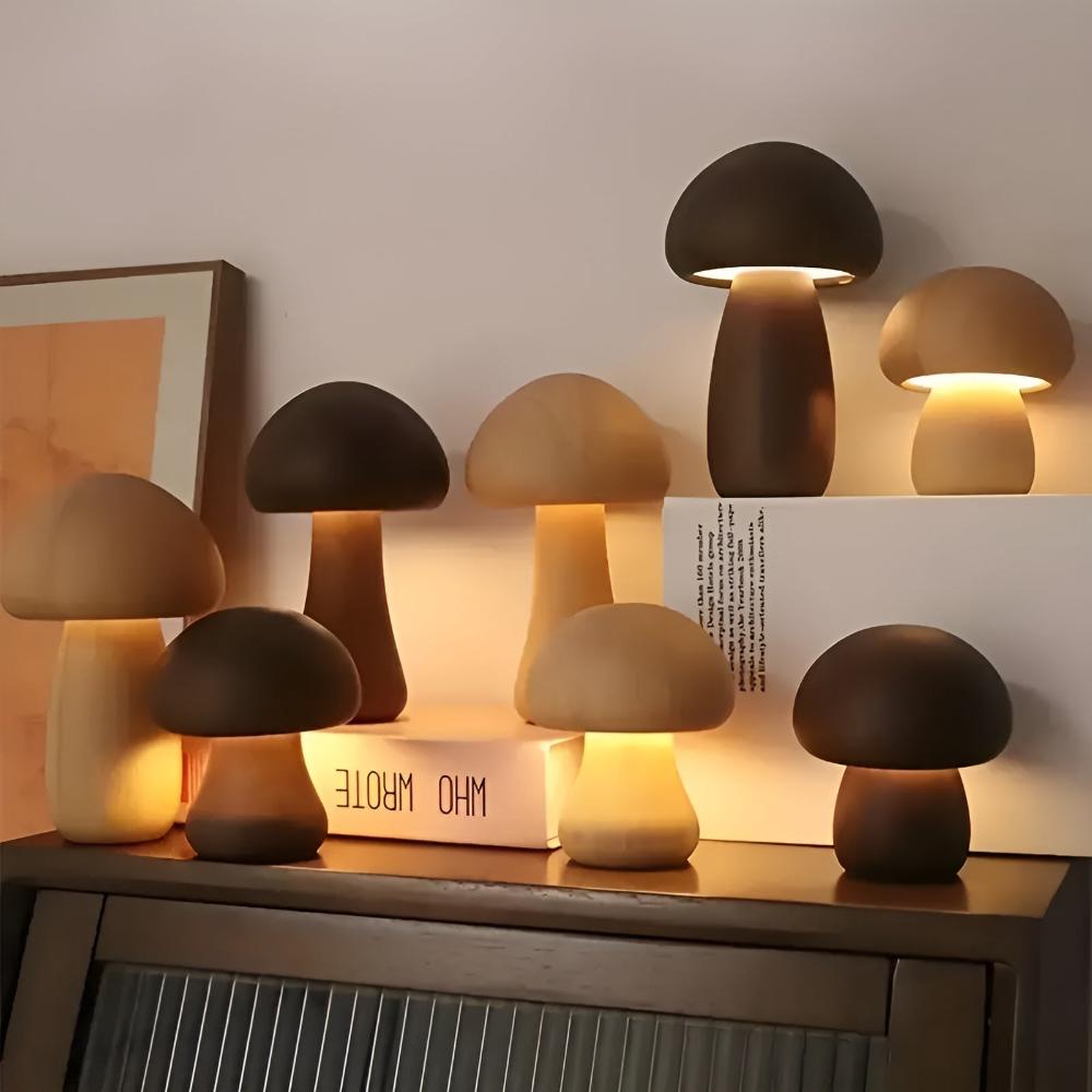 Wooden Mushroom Lamp - USB-C Rechargeable LED Table Lamp with Adjustable Lighting 8