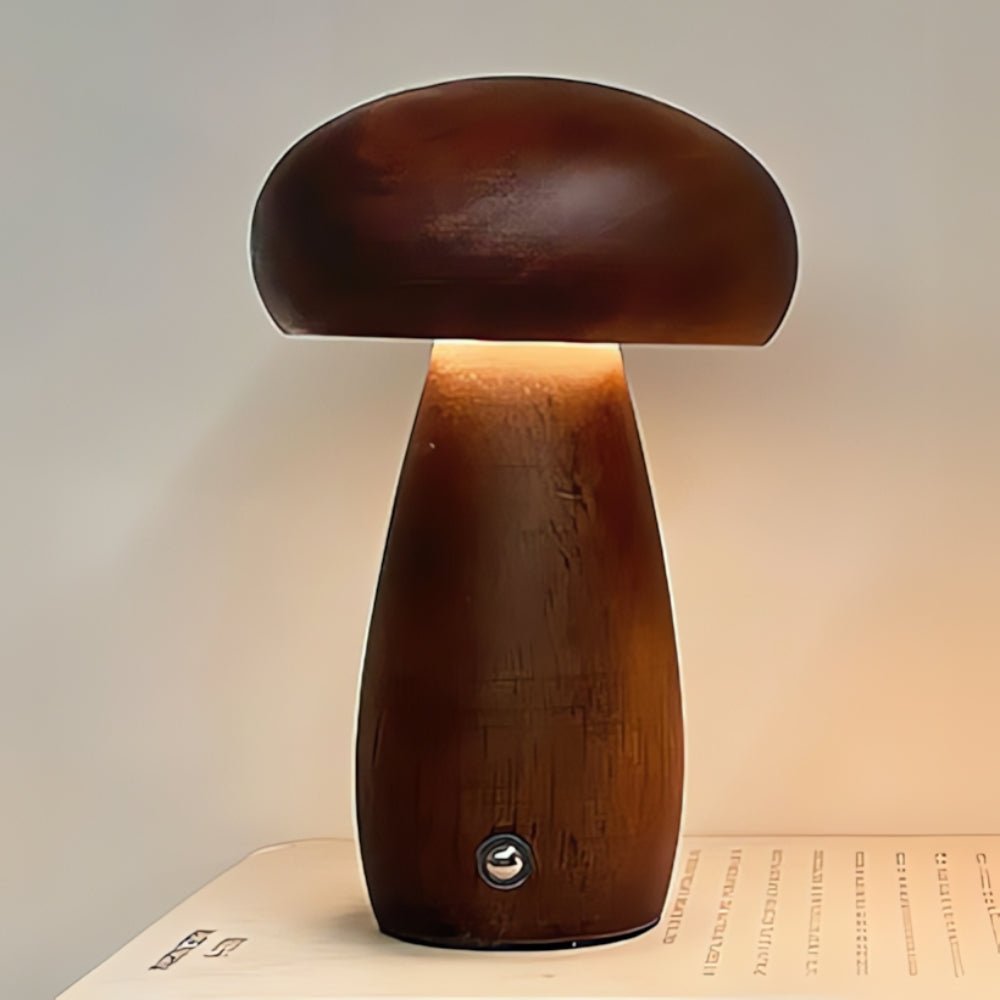 Wooden Mushroom Lamp - USB-C Rechargeable LED Table Lamp with Adjustable Lighting 9