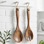 Serving Utensil Set Wooden Spoon and Fork Natural Brown Kitchen Set 2