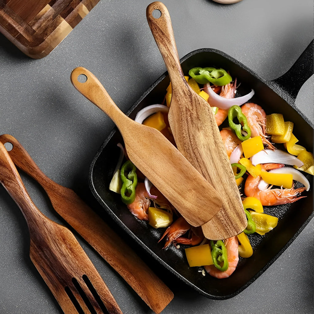 Wooden Spatula Set - Durable Teak for Scratch-Free Cooking & Comfort 0