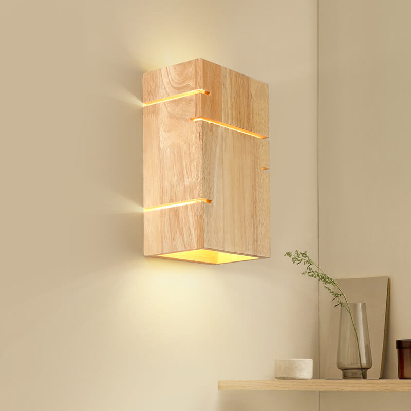 Wooden Square 2-Light Wall Sconce - Minimalist Design for Bedroom Wall Lights 1