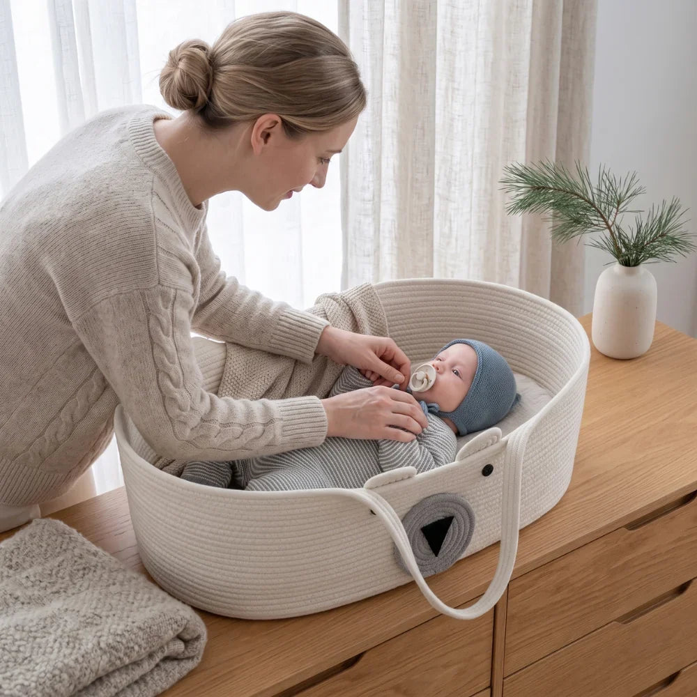 Woven Moses Basket - Durable, Breathable Baby Bassinet 2
