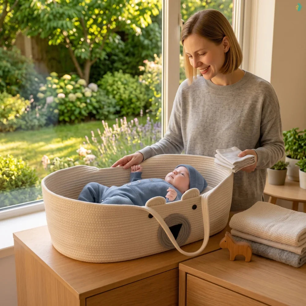 Woven Moses Basket - Durable, Breathable Baby Bassinet 4