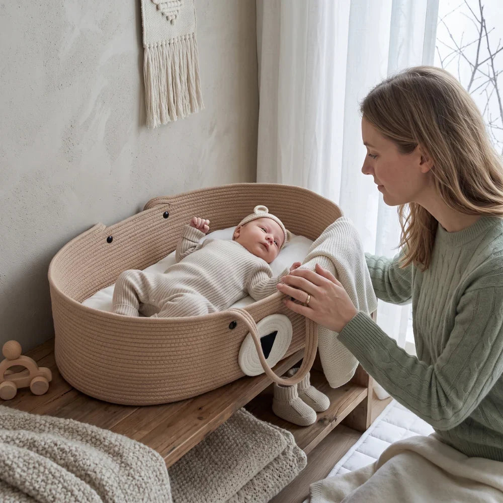 Woven Moses Basket - Durable, Breathable Baby Bassinet 8