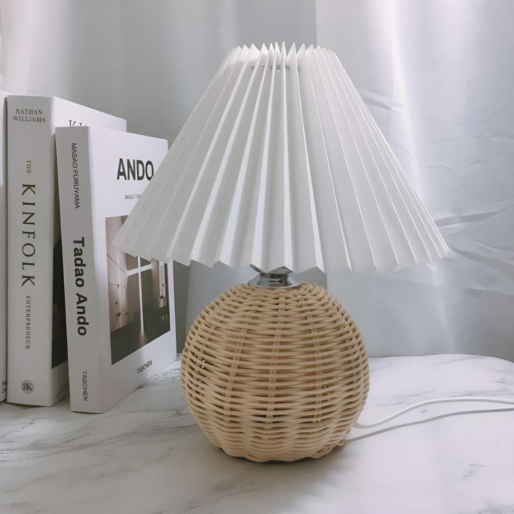 Woven Rattan Table Lamp - Stylish Bedside & Living Room Accent Light 3