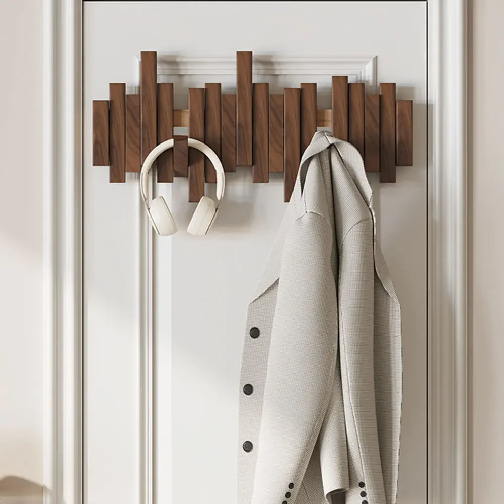 Modura Modern Wooden Coat Rack with Foldable Magnetic Wall Hooks 4