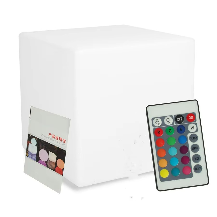 Light cube with remote control on a white background