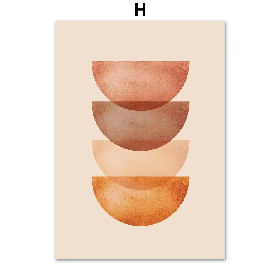 Poster with geometric design of interlocking semi-circles in earthy tones on a beige background.