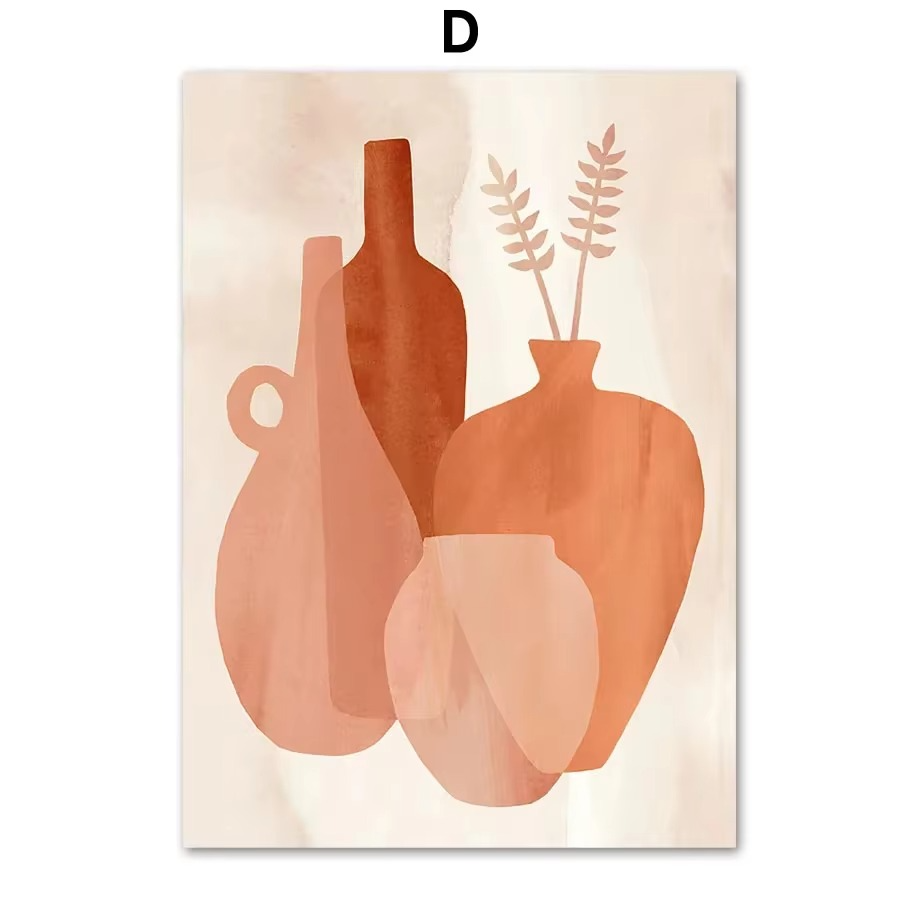 Decorative poster with abstract vases and plants on a beige background