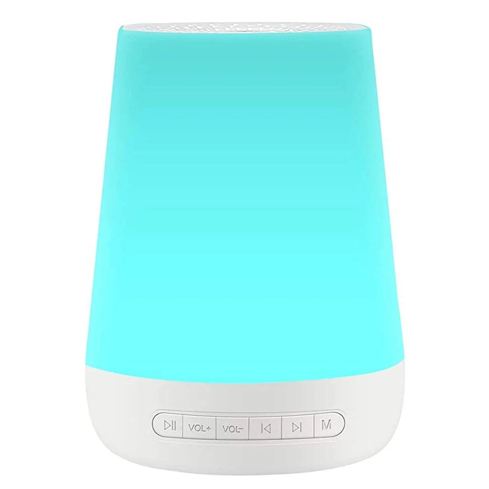 Turquoise and white electronic device with control buttons on a white background