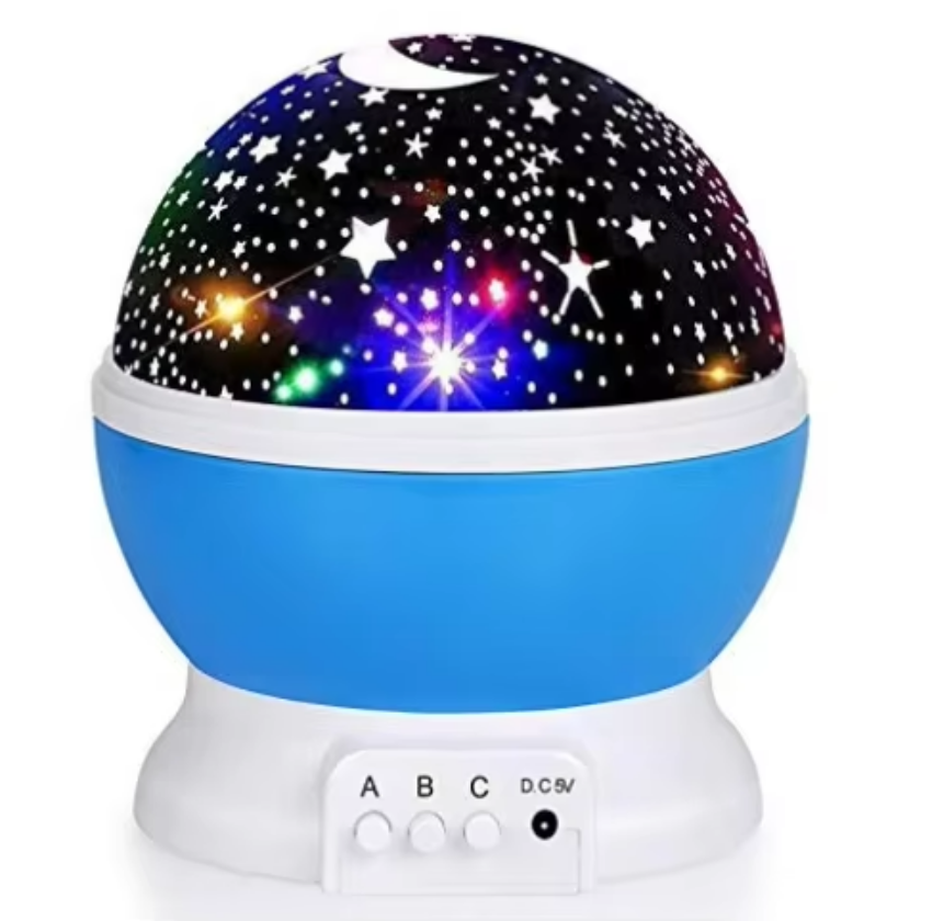 Colorful starry night light with blue base on a white background