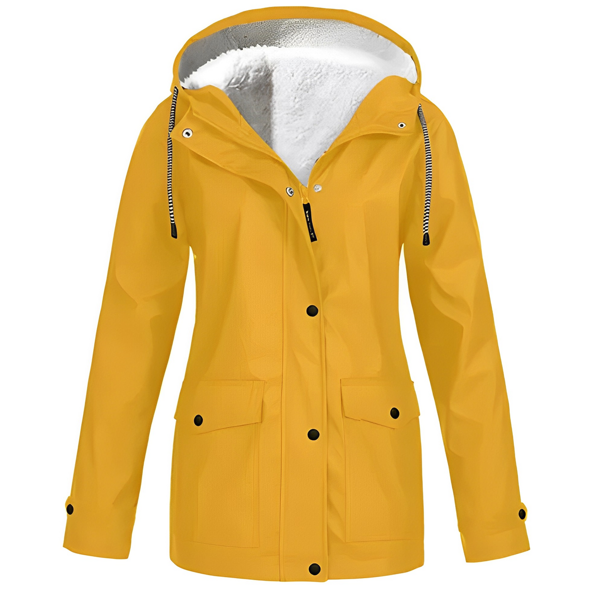 Yellow raincoat with white lining on a white background