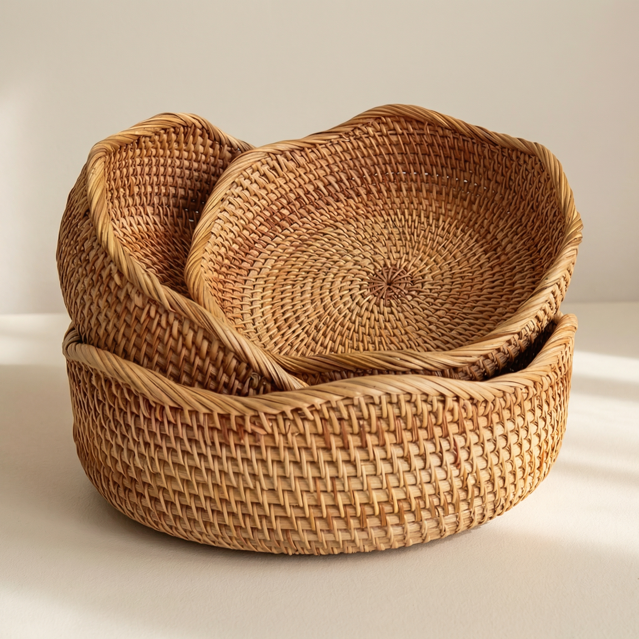 Two woven baskets on a light background