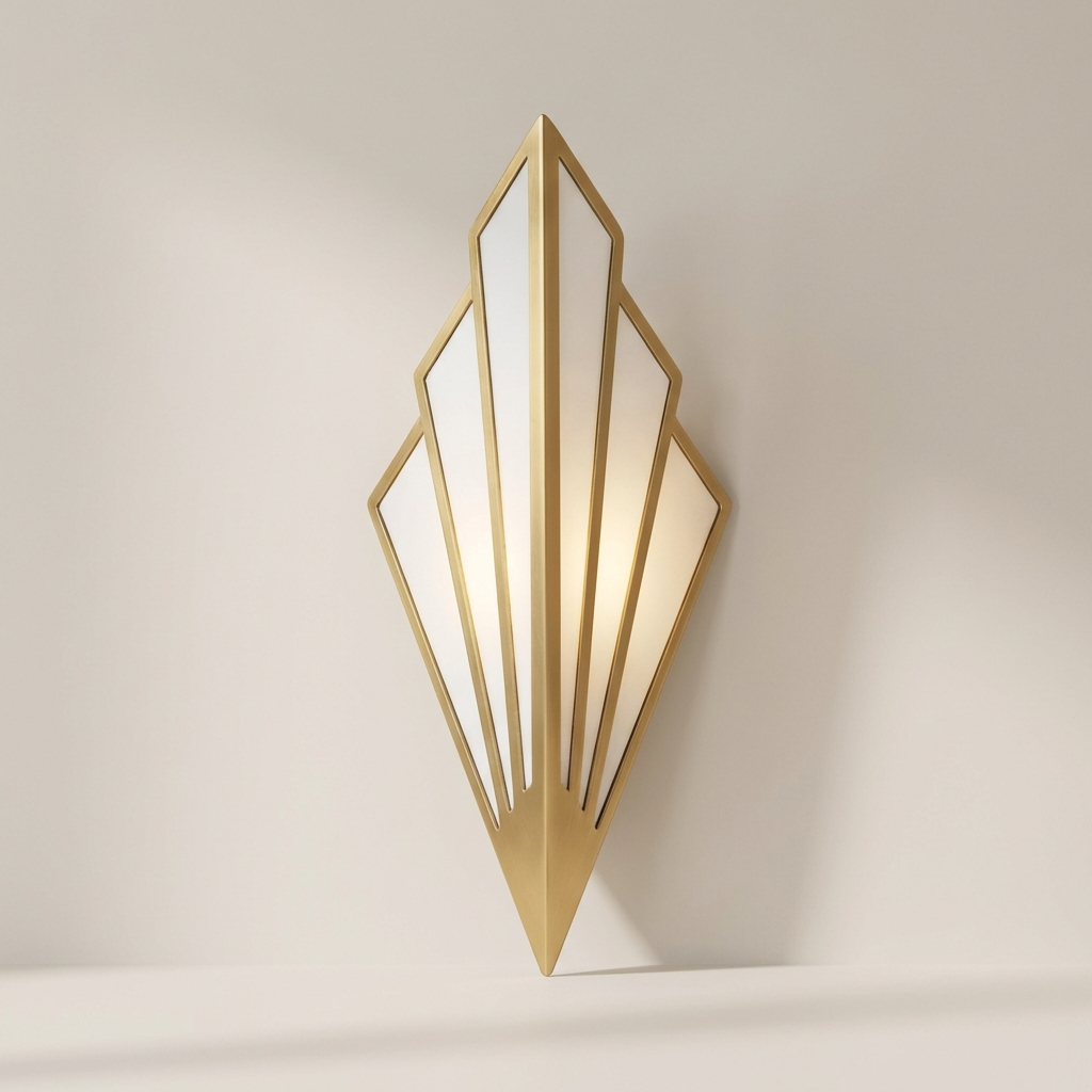Decorative wall sconce with geometric design on a plain background