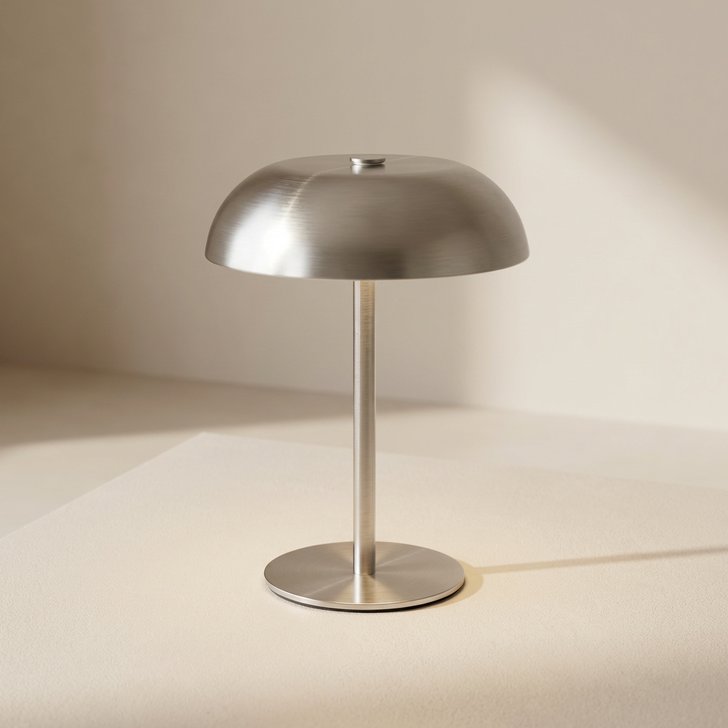 Metallic table lamp on a neutral background