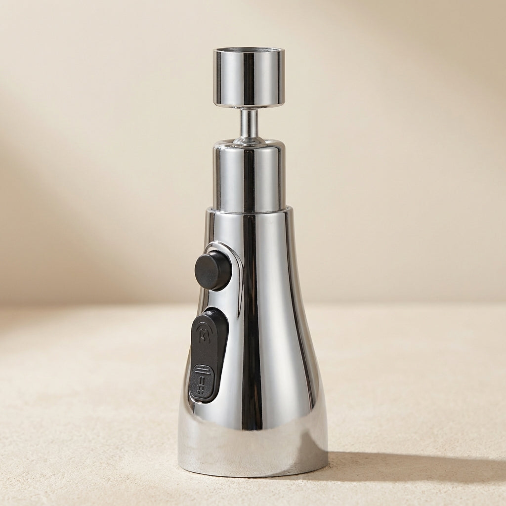 Chrome kitchen faucet on a beige background