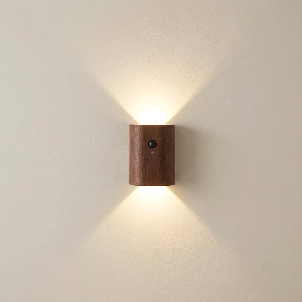 Wooden wall light fixture on a plain wall