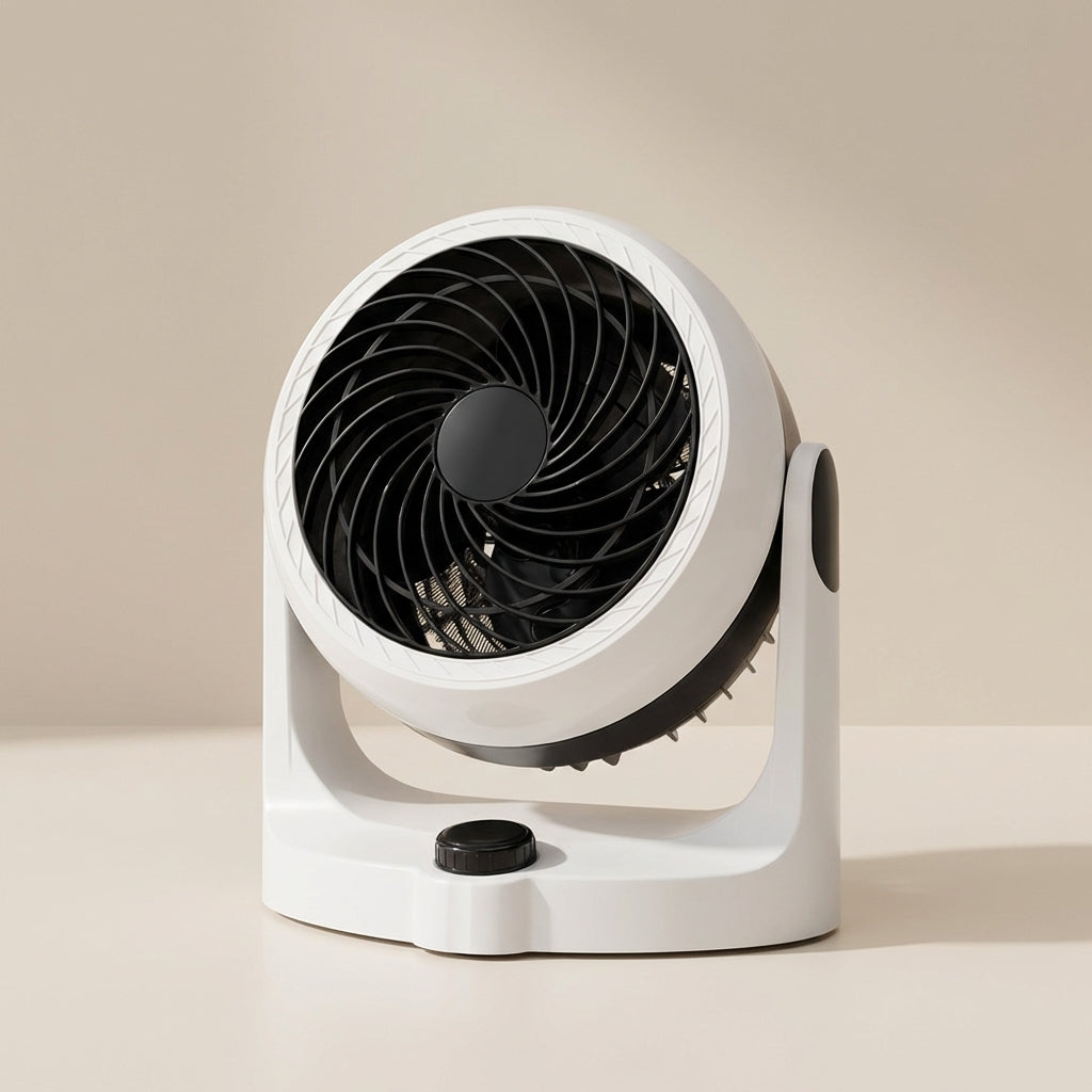 White and black fan on a beige background