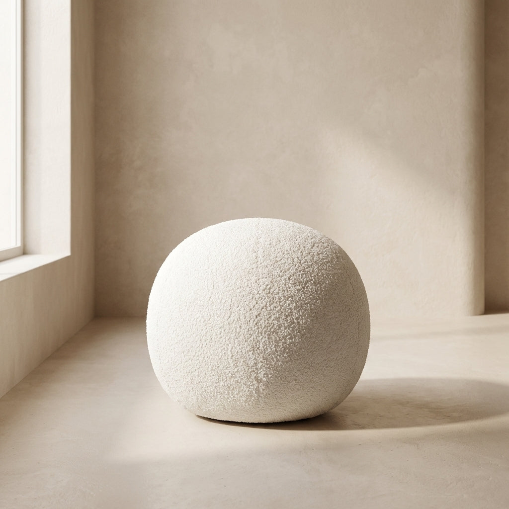 Textured white sphere on a neutral background