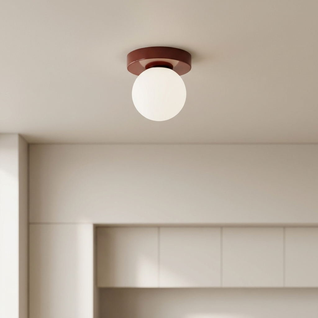Ceiling light fixture with a white bulb in a neutral interior setting