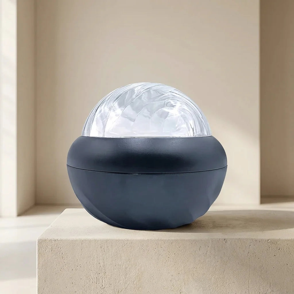Spherical decorative light on a beige surface with a neutral background