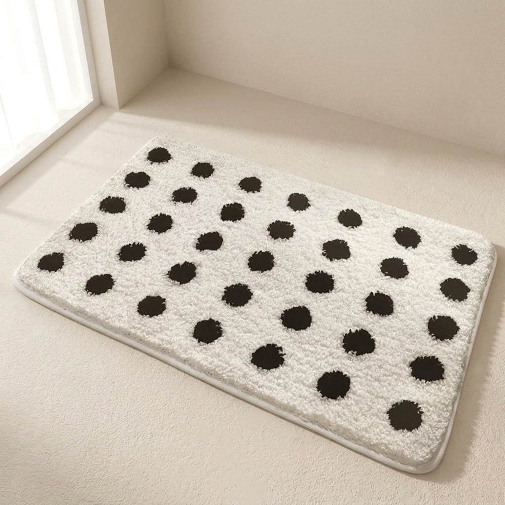 Bath Mat Microfiber Non Slip Polka Dot Bathroom Floor Rug Soft Absorbent Shower Mat Home Bathroom Decor